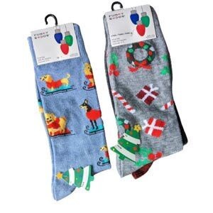 3 NWT Pairs of Men's Funky Socks Christmas Socks - Dogs on Skis